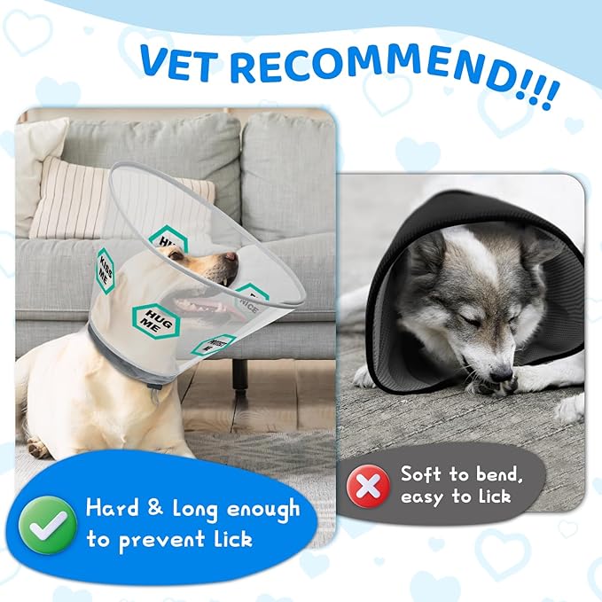 Supet Dog Cone Collar After Surgery to Stop Licking: Adjustable Recovery Elizabeth Collar Alternative for Large Medium Small Dogs, Plastic Pet Head Neck Cone (L)