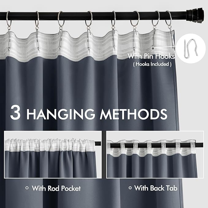 MIULEE Stone Blue Back Tab Blackout Curtains 84 Inch Length 2 Panels Set