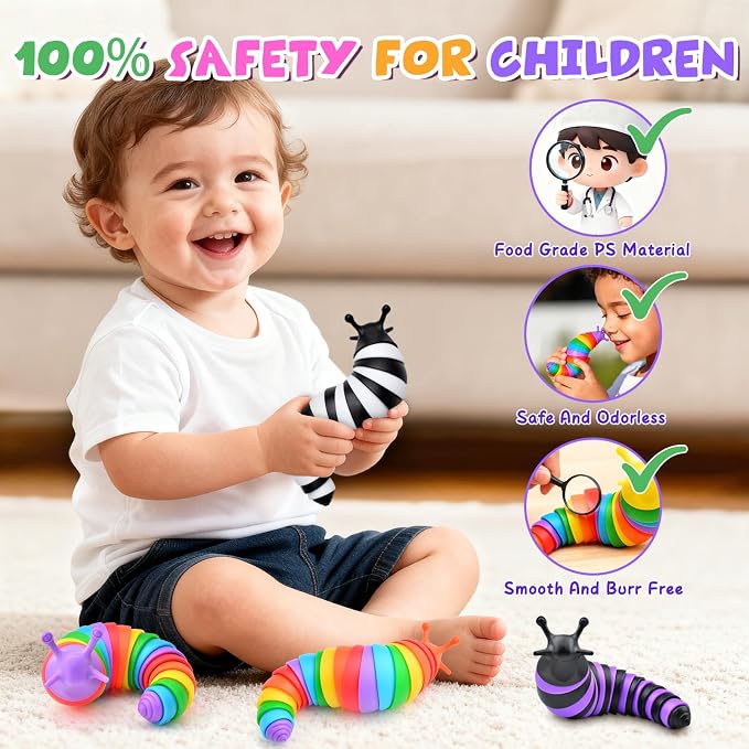 Cevioce 12PCS Slug Fidget Toys Bulk, Easter Gifts for Boy Girl Toddler 3+ Sensory Figette Worm for Adults Stress Relief for Autism ADHD Autistic Travel Toys Easter Basket Stuffers for Kids B