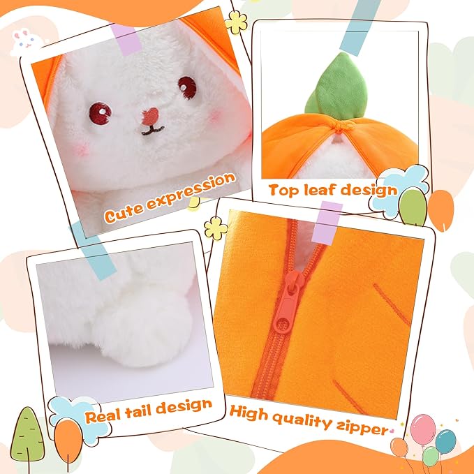 MIAODAM Carrot Bunny Stuffed Animal, Reversible Carrot Rabbit Plush | Fluffy Fruit Bunny Plushies, Funny Hide & Seek Toy, Ideal Easter & Holiday Gift for Girls & Girlfriend（10inch）