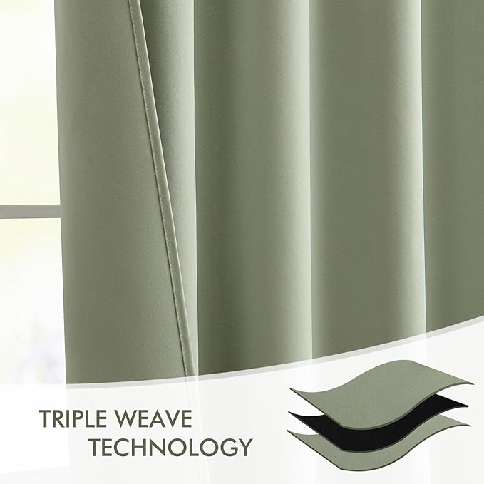 MIULEE Sage Green Back Tab Blackout Curtains 72 Inch Length 2 Panels Set
