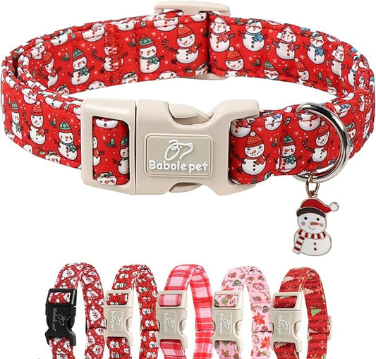 Christmas Dog Collar - Cute Red Snowman Christmas Puppy Collar with Safety Buckle, Soft Adjustable Holiday Dog Collars for Small Medium Large Dogs XS