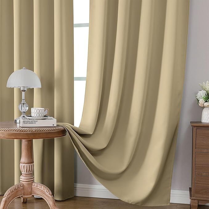 CUCRAF Beige Blackout Curtains 84 inch Length 2 Panels Set, Rod Pocket Room Darkening Drapes for Bedroom Living Room, Insulated Thermal Light Blocking Window Curtain (W52 x L84 Inch)