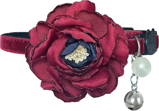 Fupo Cat Collars for Girl Cats - Floral Cat Collar Breakway Kitten Collar with Bell for Small Female Cats Puppies (Red)