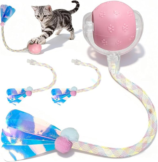 Rocfish Durable Interactive Cat Toys for Indoor Cats, Smart Automatic Cat Chase Ball Toy, Upgraded Speedy Tail Kitten Toy for Bored Indoor Adult Pets (New Pink)