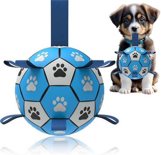 Dog Soccer Ball, Interactive Toys for Tug of War, Puppy Birthday Gifts, Tug Toy, Water Toy, Durable Balls for Small & Medium Size(6 inch-Blue)