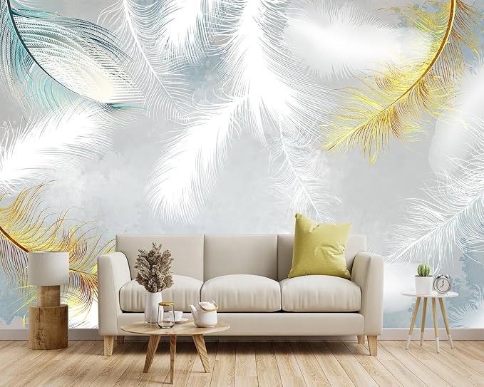 -Gold Modern Feather Fabric Wallpaper Living Room Bedroom Bathroom Large Wall