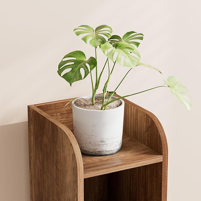 Homhedy Small Bathroom Storage Corner Floor Cabinet with Door and Shelves, Beside The Toilet Paper Stand for Skinny, Narrow Toilet Paper Cabinet, 7.9" D x 7" W x 31" H, Rustic Walnut