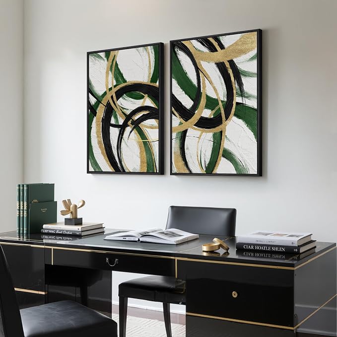 Framed Green Abstract Wall Art Set of 2