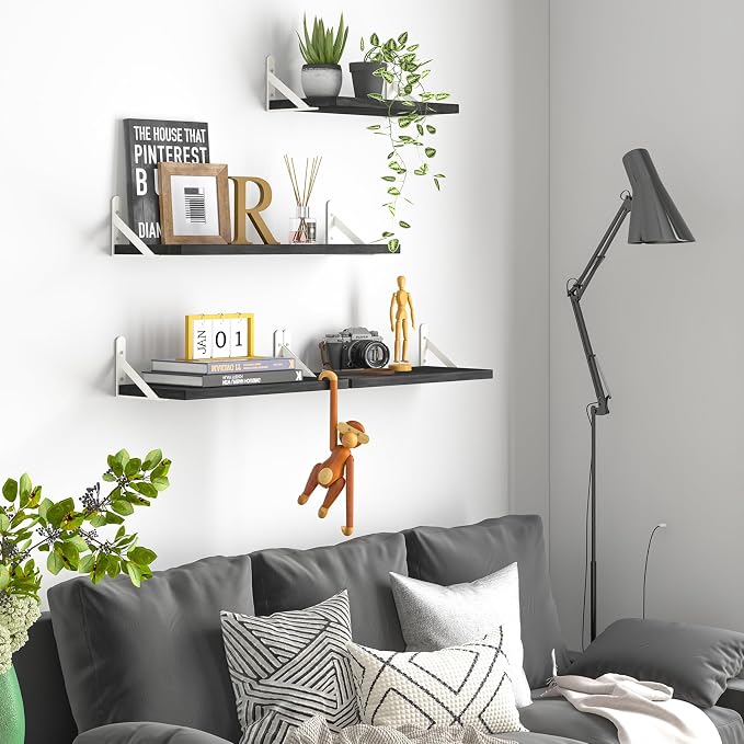 YGEOMER Floating Shelves for Wall, Different Sizes Black Wall Shelves for