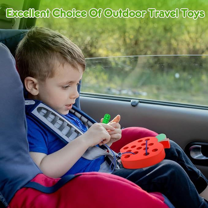 Wooden Toys Lacing Toys for Kids 3-5,Plane Activities Car Travel Toy Montessori Educational Learning Threading Toys for Fine Motor Easter Basket Stuffers Gift for Boys Girls(4 pcs)