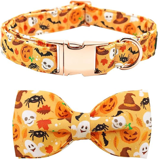 Halloween Dog Collar, Pet Collar Bow Fall Puppy Collar Girl Boy Holiday Collars Gift Bow Cute Soft Puppy Collars for Small Dogs