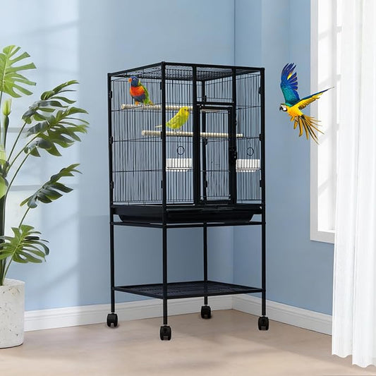 Large Bird Cage, 40.5" H Big Bird Cage with Stand for Parakeets Parrots Conures Lovebird Cockatiel Black