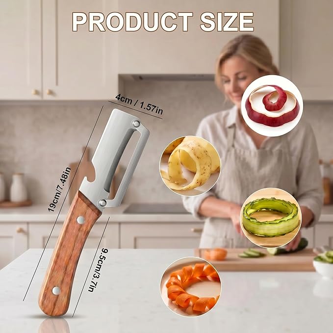 2-in-1 Multifunctional Vegetable Peeler & Bottle Opener with Wooden Handle for Kitchen – Stainless Steel Hand Held Peeler for Fruit Pumpkin Papaya Potato Peeler – Kitchen Cooking Tool 2 Pcs