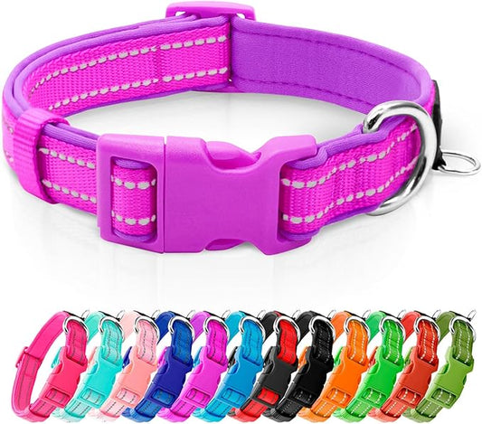 azuza Reflective Dog Collar,Soft Neoprene Padded Pet Collar with ID Tag Ring,Adjustable for Small Dogs,Purple,S