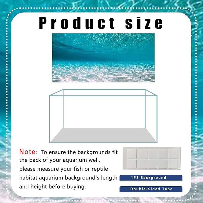 30X18IN Natural Undersea Aquarium Background, Undersea Beach Fish Tank Background, with 8 EVA Double-Sided Tape