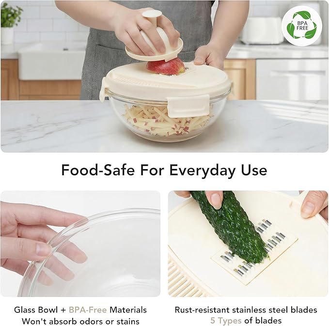 Genicook Salad Chopper with Bowl, Vegetable Chopper for Salad Prep, 8.5 Cup Glass Bowl, Food Chopper for Kitchen, Onion Chopper, BPA-Free & Dishwasher Safe, Easy Meal Prep Tool