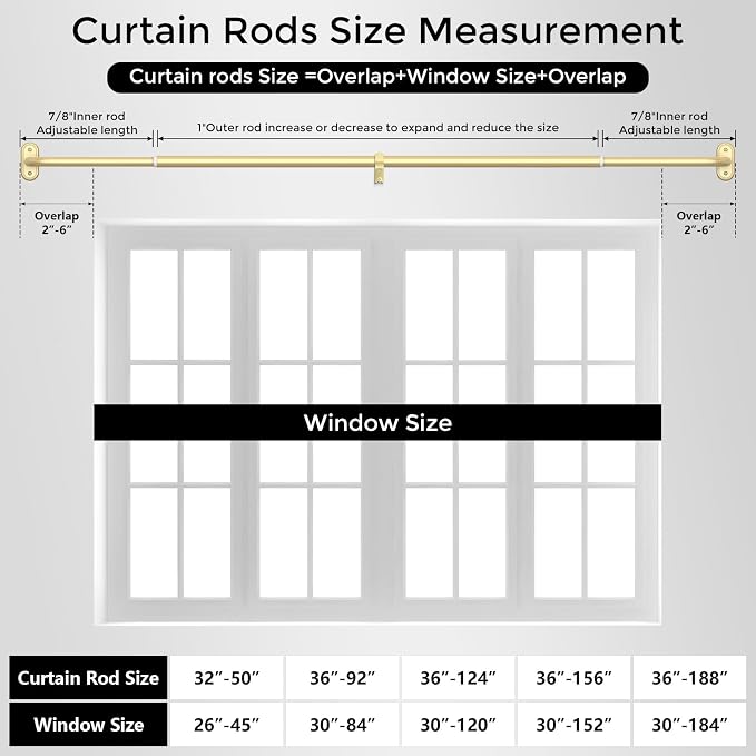 2 Pack Curtain Rods 36-120 Inch, Living Room, Sliding Door