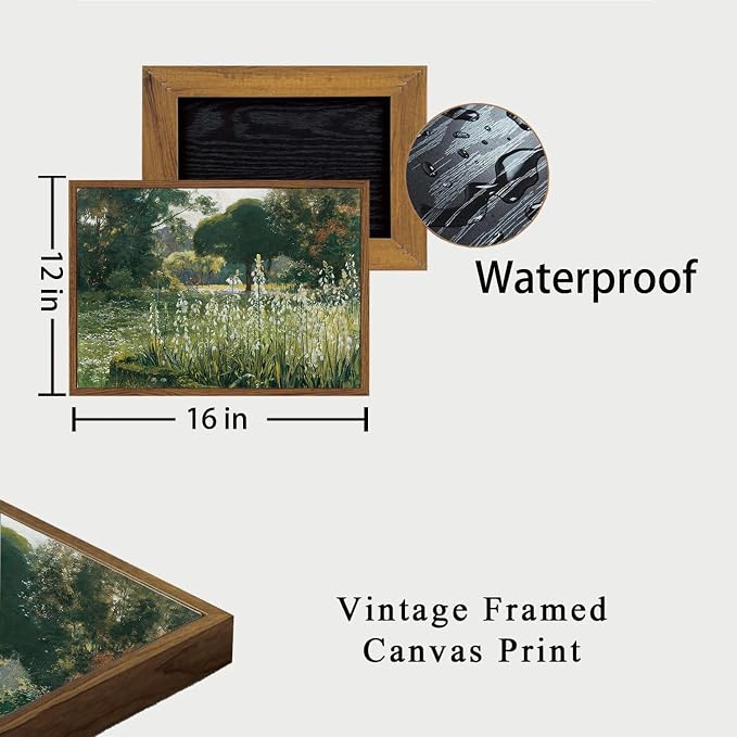 OIQArtOIQ Vintage Framed Wall Art Garden Landscape Canvas Art Prints Rustic