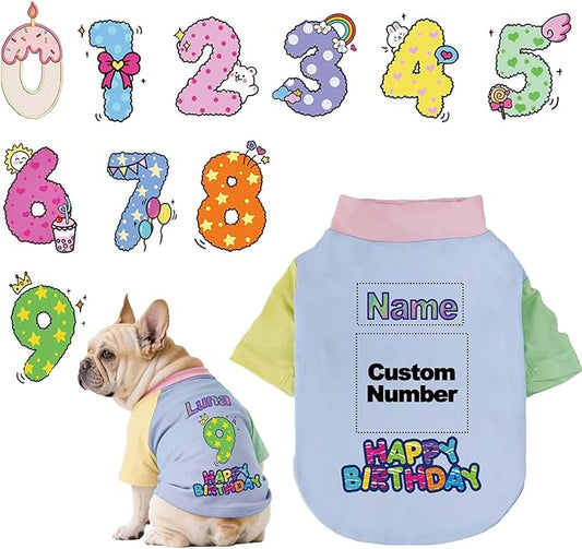 Custom Dog Birthday Shirt,Personalized Pet Apparel Print with Name Age Number,Pet Birthday Outfit,Lightweight Breathable Cotton Vest for Small Medium Large Dogs Cat (Dopamine Blue, Small)