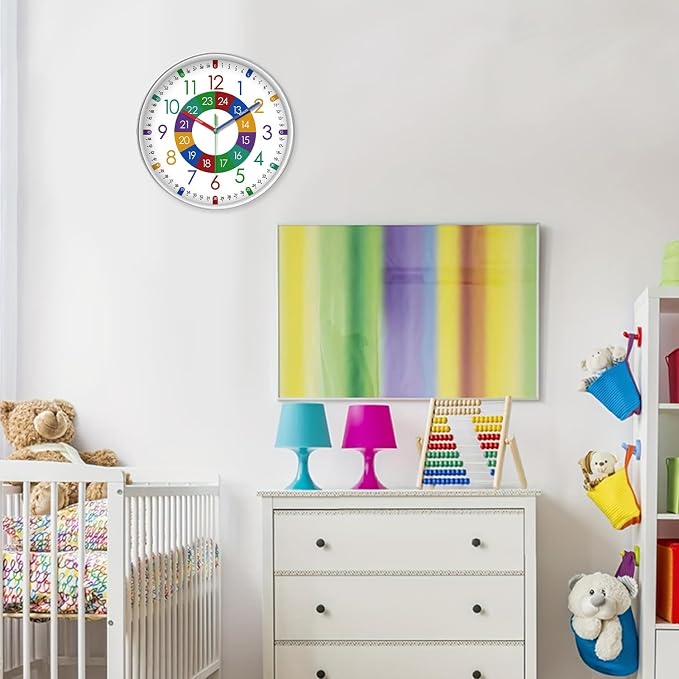 XFM Wall Clock for Kids 16 Inch Kids Teaching Wall Clocks Battery Operated