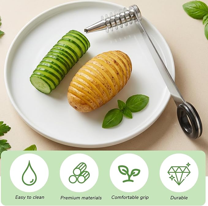 1 Pc Spiral Potato Cutter, Piranha Manual Spiral Screw Slicer for Vegetable, Stainless Steel Curly Fry Cutter, Spirals Slicer for Potatoes, Cucumbers and Carrots