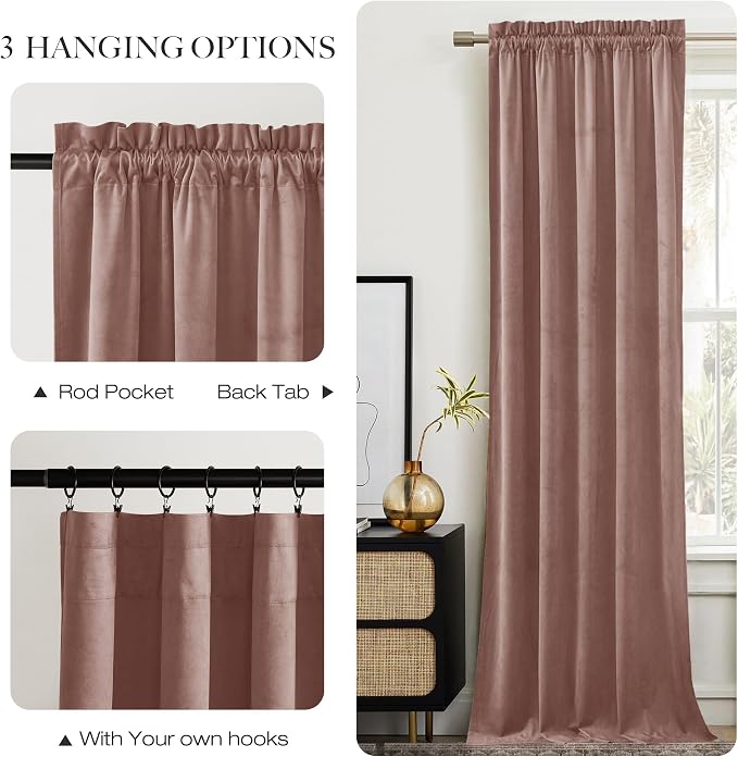 NICETOWN Dusty Pink Velvet Curtains