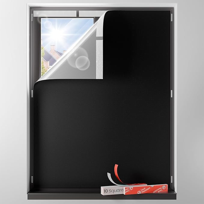 Sumobaby Blackout Curtains for Bedroom Portable 32"x36",No Drill Blackout Shades with Upgraded Hook&Loop Tapes,100% Black Out Window Cover,Thermal Insulated Blinds for Bedroom,Nursery(1 Panel,Black)