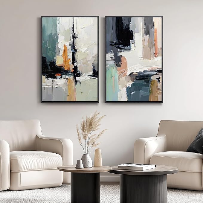 Large Framed Colorful Abstract Wall Art