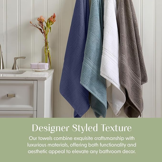 Springtree Home 100% Cotton Bathroom Towel Set | 6 Piece Set - Blue Towels | Geometric Textured Design | Absorbent & Quick-Dry | Oeko-TEX® Standard 100 Cotton | Myla Collection - Indigo