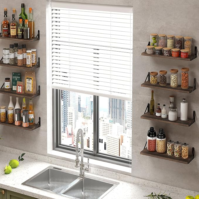 Fixwal Floating Shelves, Width 4.7in Rustic Wood Wall Shelves Set of 8