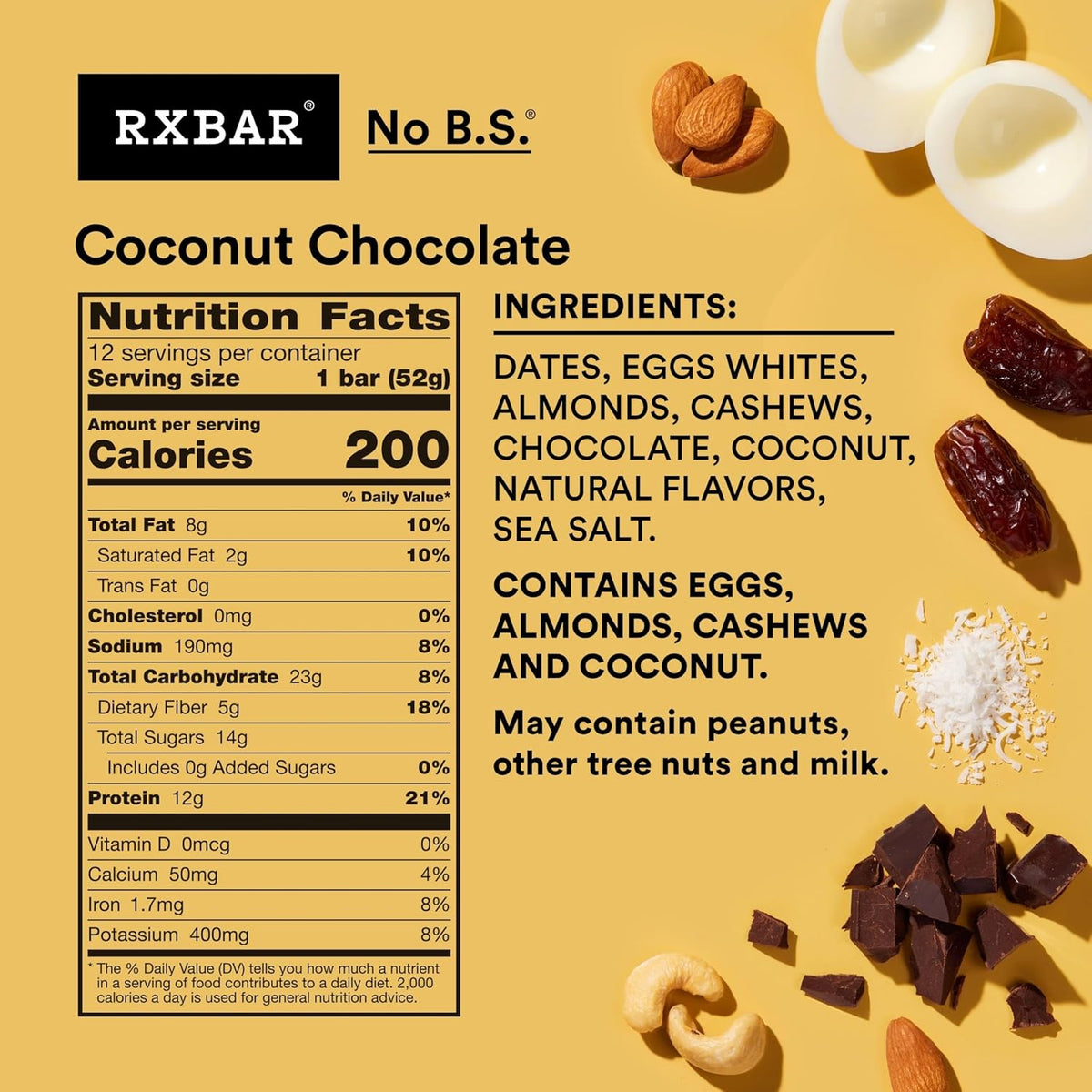 RXBAR Protein Bars, Protein Snack, Snack Bars, Coconut Chocolate, 22oz Box (12 Count)