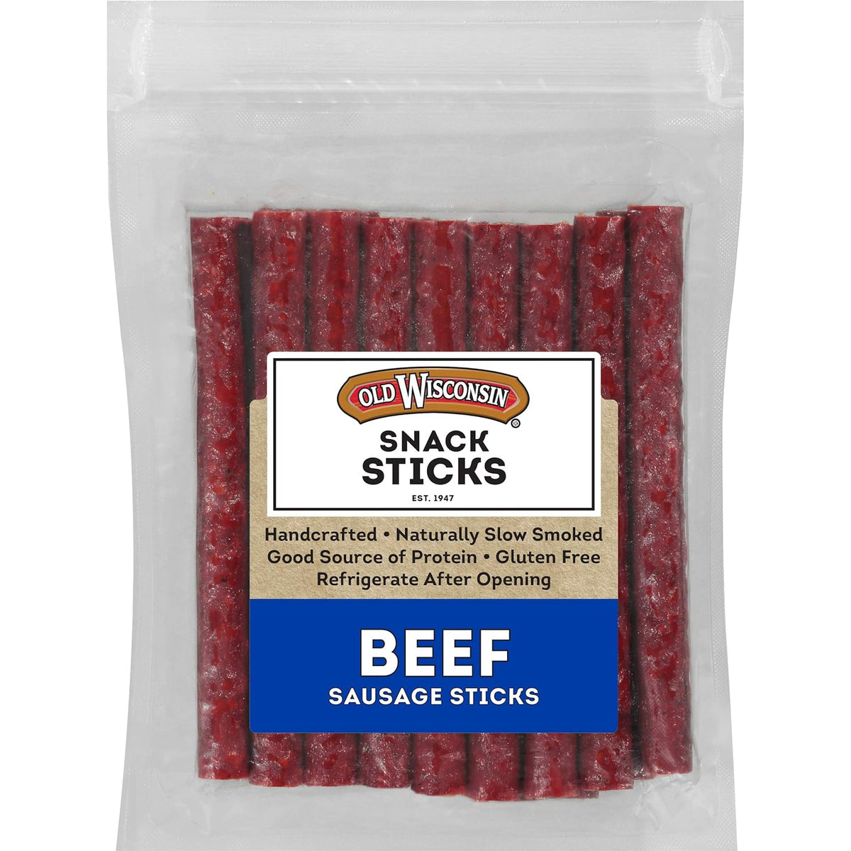 Old Wisconsin Beef Sausage Snack Sticks, Naturally Smoked, Ready to Eat, High Protein, Low Carb, Keto, Gluten Free, 26 Ounce Resealable Package
