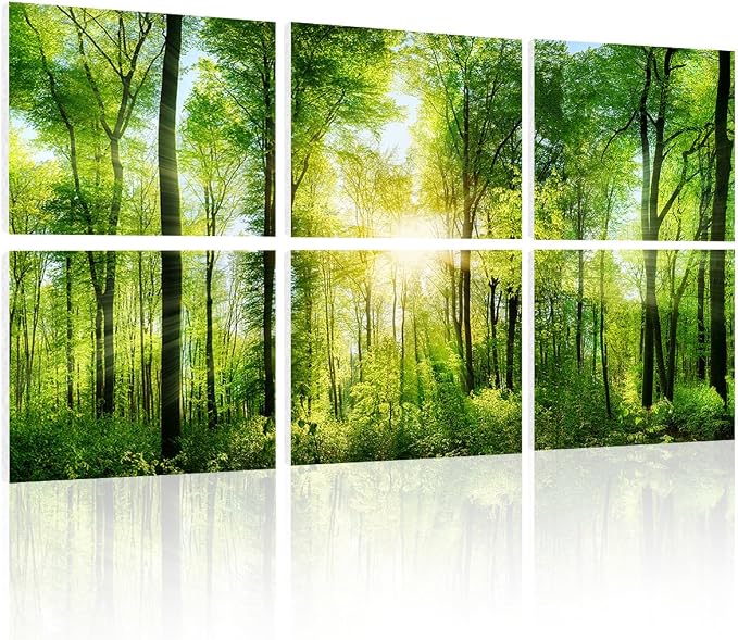YPY Sound Proofing Panels for Walls Morning sunrise forest green trees: 6 Pack