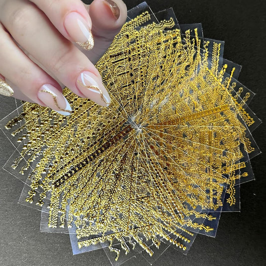 30Sheets Gold Line Nail Art Stickers 3D Self-Adhesive Gold Decals for Gel, Acrylic Nails DIY Design