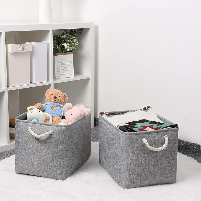 Bidtakay Grey Baskets [2-Pack] Shelf Baskets for Storage 16" X 11.8" X 11.8" Large Fabric Rectangular Decorative Storage Basket Organization Bins for Shelves Closet Home Organization(Grey)