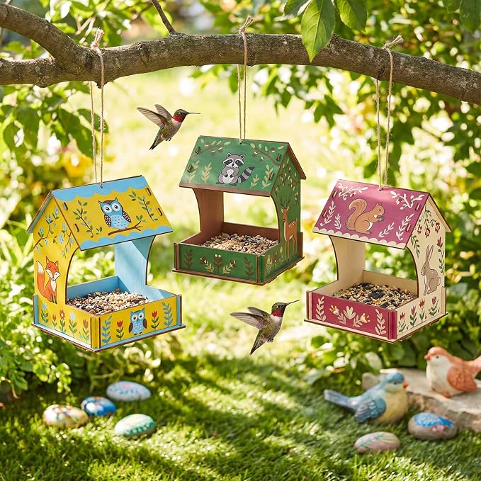 DoubleFill 24 Pack Bird Feeder Kits Bulk Wooden DIY Birdhouse Kits Unfinished Bird Feeder Birdhouse to Paint Wood Craft for Educational Fun Art Outdoor Activities Gifts