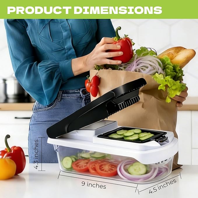 17-in-1 Multi Functional Vegetable Chopper with Multiple Blades - Veggie Chopper, Onion Chopper, Food Chopper with Container, Includes Peeler, Cut-Resistant Glove, Dicer, Mandoline Slicer for Kitchen