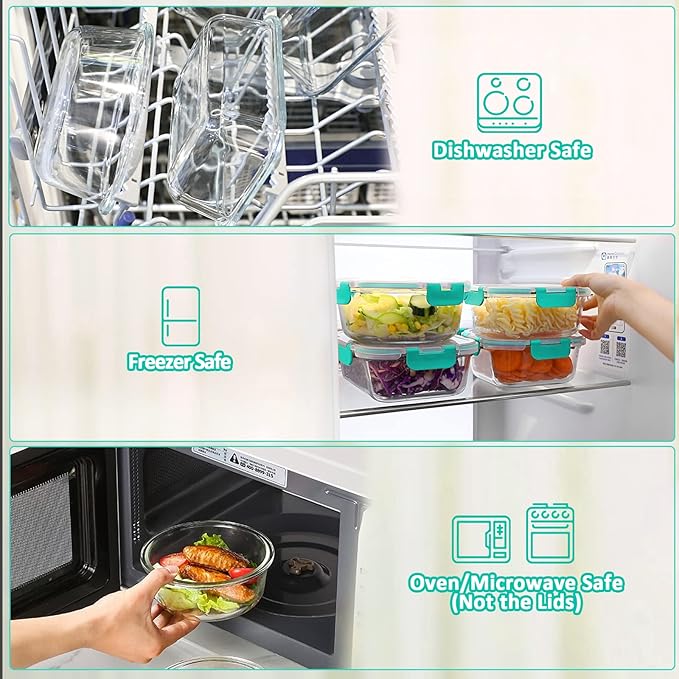 [10-Pack]Glass Meal Prep Containers with Lids, MCIRCO Glass Food Storage Containers with Snap Locking Lids, Airtight Lunch Containers, Microwave, Oven, Freezer and Dishwasher, Green