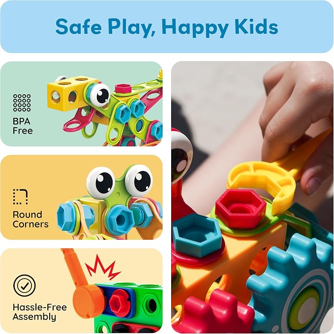 PicassoTiles STEM Learning Toys 250 Piece Building Block Kids Construction Engineering Kit Toy Blocks Children Early Education Playset w/Free IdeaBook, Power Drill, Clickable Ratchet, Age 3+ PTN250