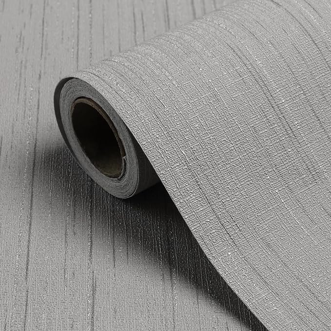 Grey Grasscloth Peel and Stick Wallpaper 15.7" X 120" Textured Self-Adhesive