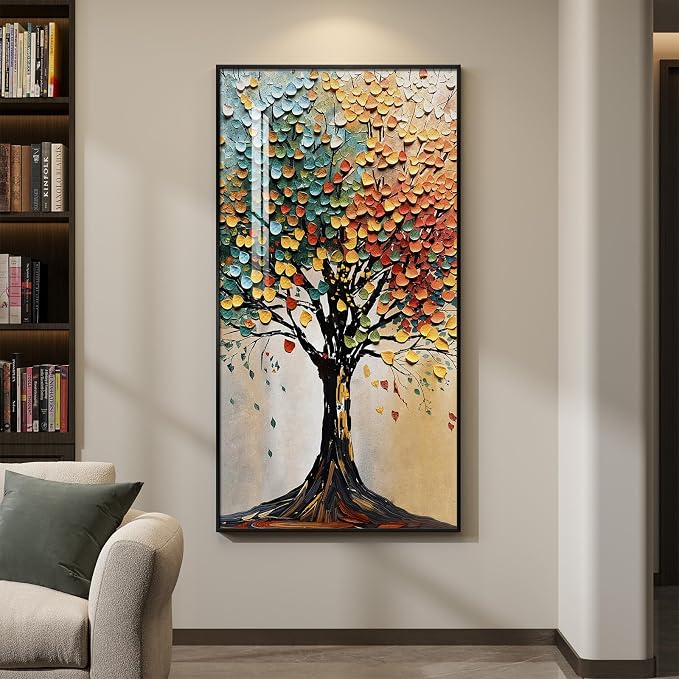 Large Framed Vertical Tree of Life Wall Art
