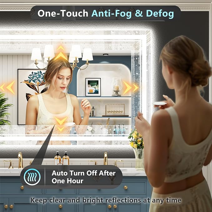 55x40 LED Bathroom Mirror with Lights, Backlit and Front Lit Anti-Fog Lighted