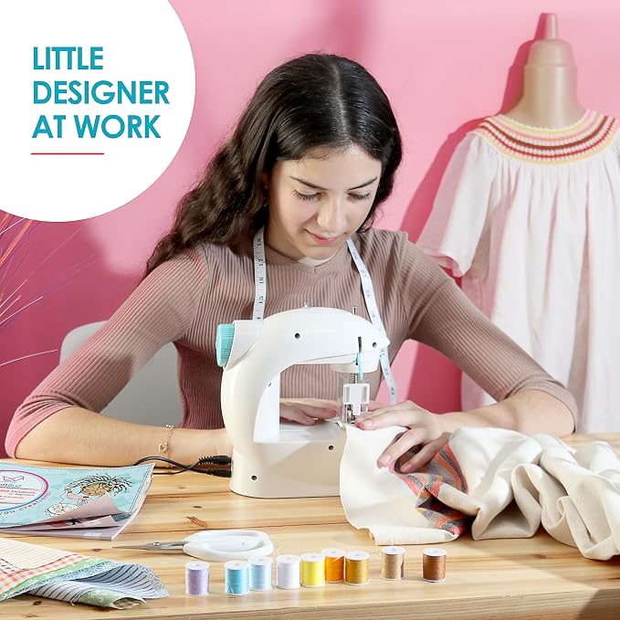 CraftBud Mini Sewing Machine for Beginners, Adults and Kids Sewing Machine | 48-Piece Sewing Kit Accessories, Portable, Dual Speed, Extension Table, Foot Pedal, Built-in Light, Guide Book & More, White