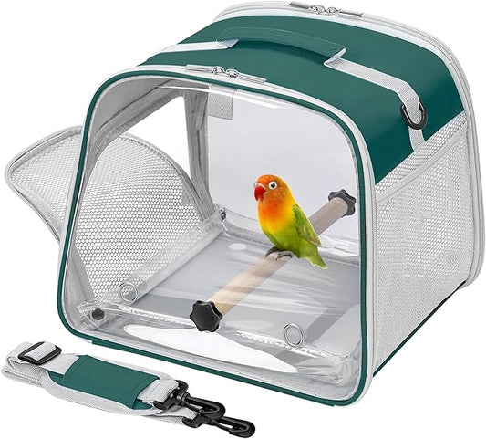 Suertree Small Bird Carrier, Large Window Travel Cage with Stand and Easy Clean Tray for Parrot Parakeet Cockatiels, Lightweight and Portable, Green