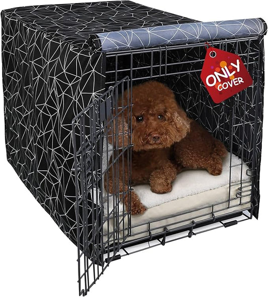 Explore Land Pattern Dog Crate Cover for 30 Inches Wire Cage, Heavy-Duty Polyester 1 2 3 Doors Standard Metal Pet Kennel Enclosure (Brief Polygonal)
