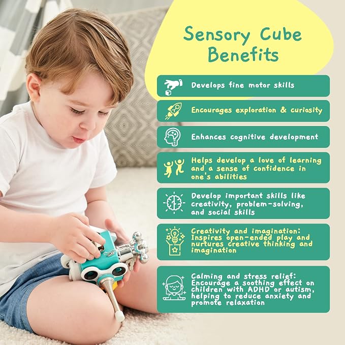 Wooden Busy Cube – Handmade Montessori Sensory Activity Toy | Ready-to-use wooden sensory toy for children ages 1–3 with autism, ADHD and other sensory needs; supports fine motor skills