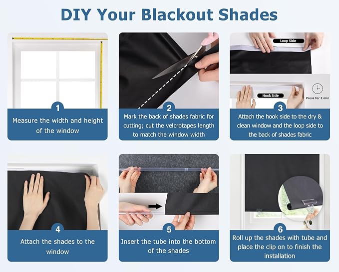 LazBlinds 100% Blackout Cordless Thermal Insulated UV Protection Privacy Curtain