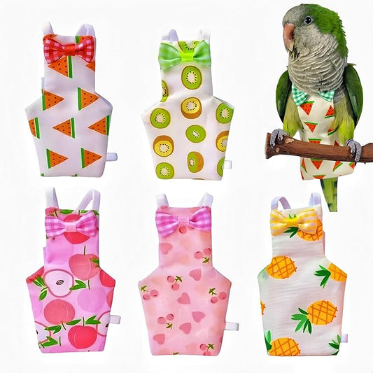 5 Pcs Bird Diapers Bird Harness Flight Suits Diapers Reusable Parrot Nappy with Waterproof Inner Layer Washable Cute Urine Wet Suit for Cockatiel Budgie Conure Macaw Parakeet Lovebird,S