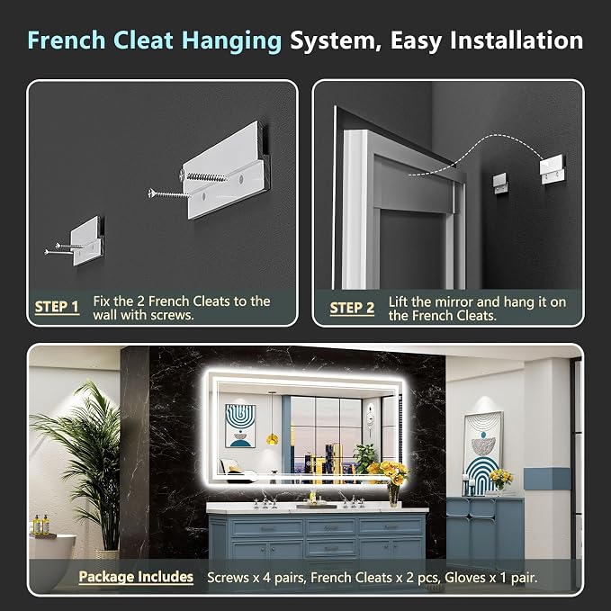 72x36 LED Bathroom Mirror with Lights, Backlit and Front Lit Anti-Fog Lighted